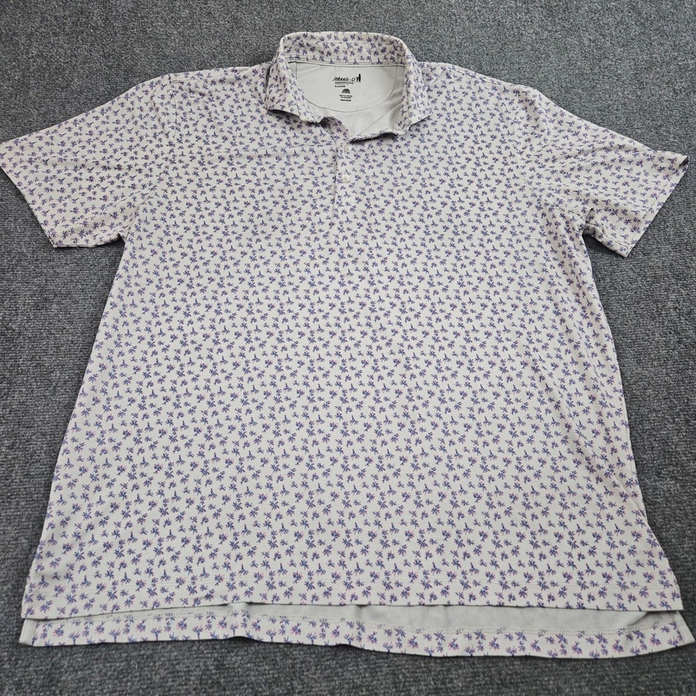 Johnnie-O Performance Polo Mens XL White Floral Golf UPF 50 Coastal Shirt